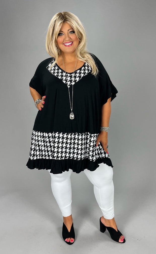 25 OR 32 CP-B {Keep It Classy} Black ***FLASH SALE***Houndstooth Tunic CURVY BRAND!! EXTENDED PLUS SIZE 4X 5X 6X