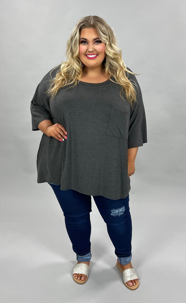 27 SSS-K {Basically Perfect} Charcoal Pocket Top PLUS SIZE 1X 2X 3X