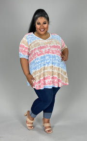 26 PSS-A {Totally Agreeable} Multi-Color Tie Dye V-Neck Top EXTENDED PLUS SIZE 3X 4X 5X