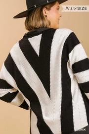56 PLS-B {Insider Information} "Umgee"  Black/White Sweater PLUS SIZE XL 1X 2X