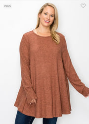 37 OR 35 SLS-A {Hello Darling} Rust Ribbed Knit Top EXTENDED PLUS SIZE 3X 4X 5X