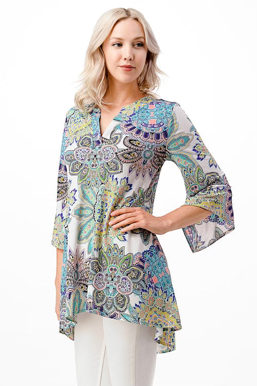 18 PQ-A {Sunday Stroll} Multi-Color Printed***SALE*** High-Low Tunic PLUS SIZE 1X 2X 3X