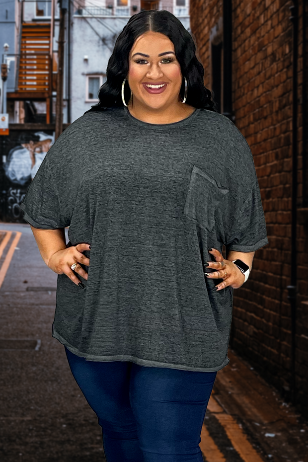 42 SSS-A {Call Me Comfy} Black Burn Out Raw Edge Top PLUS SIZE 1X 2X 3X