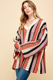 29 PLS-B {Heading North} Multi-Color Stripe Print Sweater PLUS SIZE 1X/2X  2X/3X