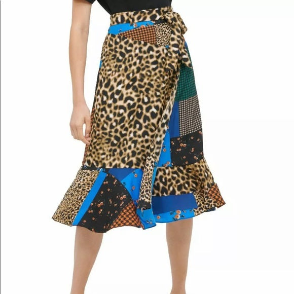 BT-G M-109 {Calvin Klein}  Patchwork Leopard Skirt RETAIL €99.50 PLUS SIZE 16W 18W 22W 24W
