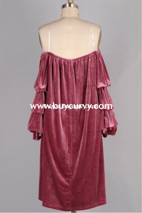 Off-I {Opera House} Mauve Velvet Dress With Ruched Sleeves Off Shoulder