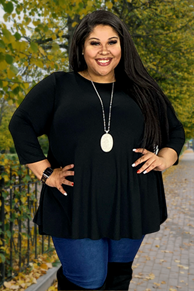 77 SQ-R {On Your Team} Black Quarter Sleeve Top EXTENDED PLUS SIZE 3X 4X 5X