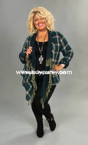 Ot-X Umgee Teal Plaid Cardigan With Roll-Tab Sleeves Outerwear