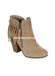 Shoes-Beige Fringed Booties With Platform Heel & Side Zipper Sale! Shoes