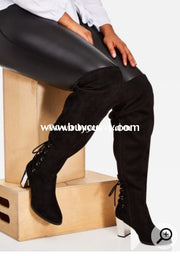 Shoes-Black Extra-Wide Calf Thigh High Boots W Chrome Shoes