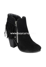 Shoes-Black Fringed Boots With Platform Heel & Side Zipper Shoes