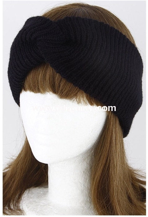 #18-R Black Knit Bow Headband Hats