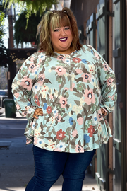 82 PLS-L {Always There} Blue Floral Top EXTENDED PLUS SIZE 3X 4X 5X