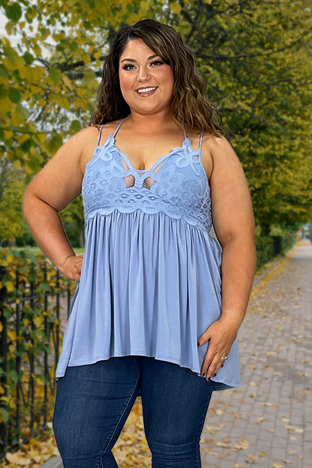 55 SV-C {Breaking The Rules} Spring Blue Spaghetti Strap Top PLUS SIZE 1X 2X 3X***SALE***