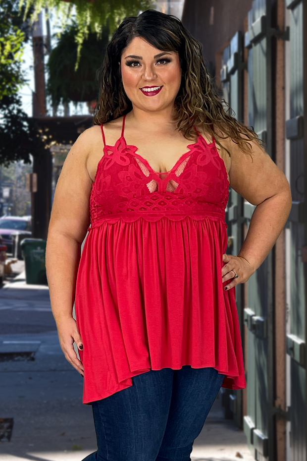 55 SV-A {Breaking The Rules} RED Spaghetti***SALE*** Strap Top PLUS SIZE 1X 2X 3X