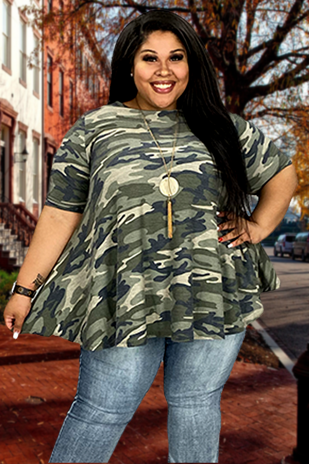 54 PSS-R {Camo It Is} Olive Camo Top EXTENDED PLUS SIZE 3X 4X 5X
