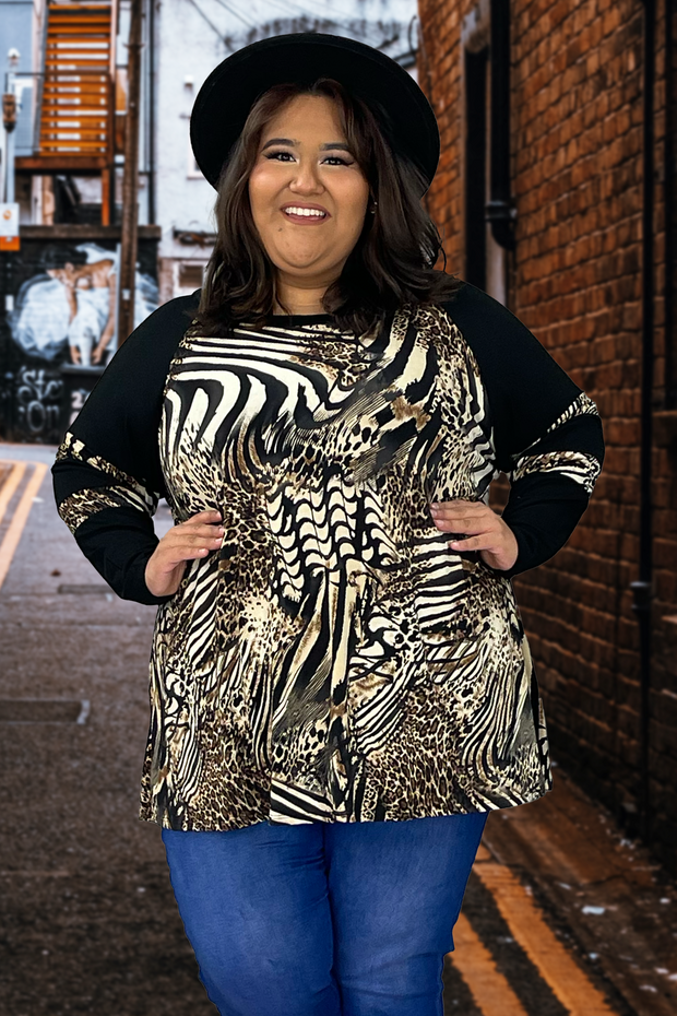 23 CP-B {Caught In The Wild} ***FLASH SALE***Black/Brown Leopard Tunic EXTENDED PLUS SIZE 4X 5X 6X