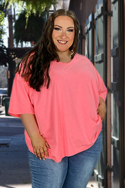 46 SSS-C {Charm Me} Coral Pink Oversized***SALE*** V-Neck Top PLUS SIZE 1X 2X 3X