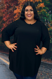 60 SQ-C {Chase The Dream} Black Tunic W/ 3/4 Sleeves CURVY BRAND!!!  EXTENDED PLUS SIZE 3X 4X 5X 6X