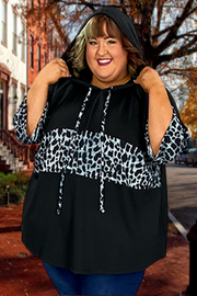 18 OR 57 HD-B {Doing It Right} Charcoal/Leopard Print ***FLASH SALE***Hoodie CURVY BRAND!! EXTENDED PLUS SIZE 3X 4X 5X 6X