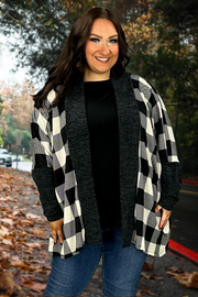 56 OT-C {Draw You In} Ivory Large Check Print Cardigan EXTENDED PLUS SIZE 1X 2X 3X 4X 5X