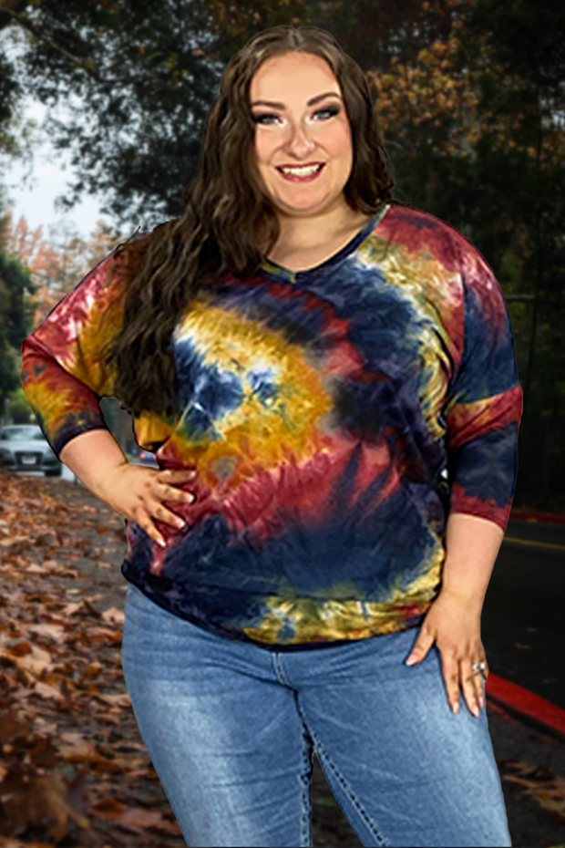 55 PQ-B {Fixed On You} Multi-Color Tie Dye Tunic EXTENDED PLUS SIZE 1X 2X 3X 4X 5X *** FLASH SALE***