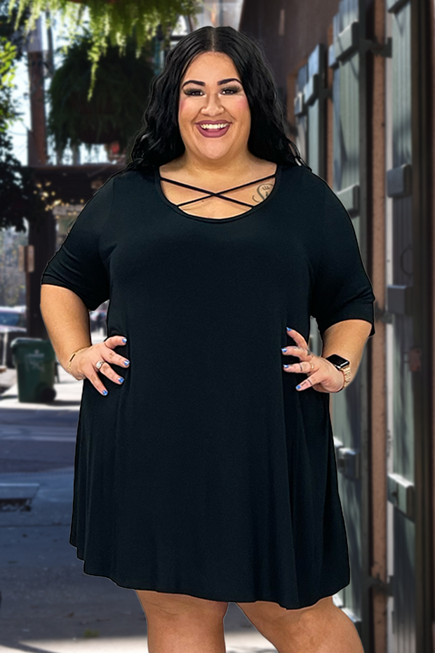 57 SSS-A {Getting Attention} Black Criss Cross Neck Dress EXTENDED PLUS SIZE 3X 4X 5X