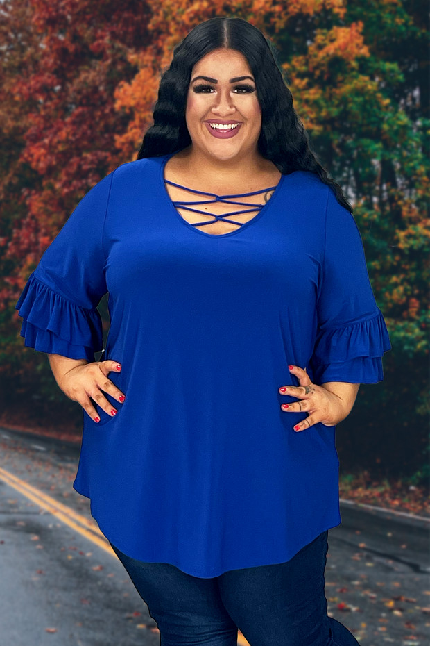 98 SQ-A {Happy Curvy} Royal Blue Caged Neck Tunic CURVY BRAND!!! EXTENDED PLUS SIZE 3X 4X 5X 6X