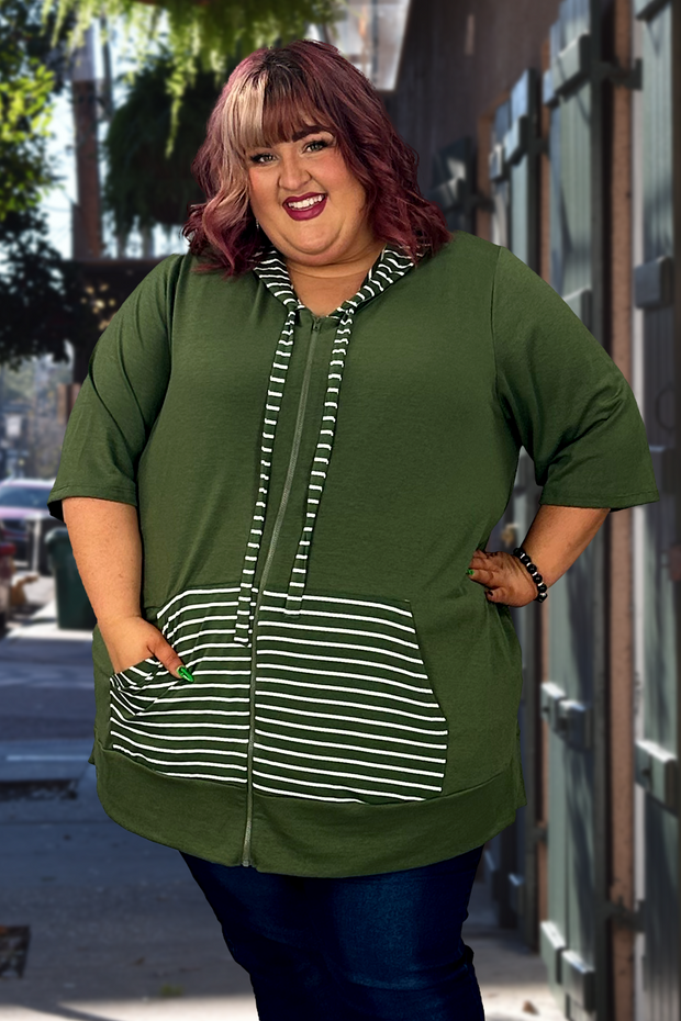 94 CP-H {Hometown Girl} GREEN Hoodie W/Striped Contrast CURVY BRAND!!  EXTENDED PLUS SIZE 3X 4X 5X 6X***FLASH SALE***