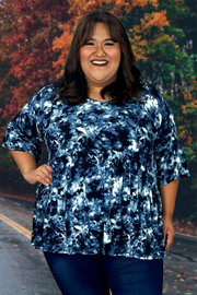 31 PQ-H {How To Deal} Navy Tie Dye V-Neck Babydoll Top EXTENDED PLUS SIZE 3X 4X 5X