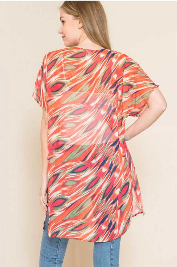 63 OT-E {Fashionista} SALE!!  Multi Print Sheer Kimono PLUS SIZE XL 2X 3X