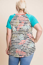 63 CP-A {Cosmic Love}  SALE! Teal/Coral Contrast Top with Pocket PLUS SIZE XL 2X 3X