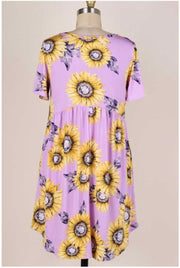 62 PSS-W {Sunflower Dreams}  Lavender***SALE*** Printed Dress PLUS SIZE XL 2X 3X
