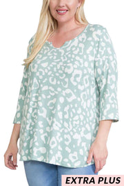 63 PQ-A {You Remind Me Of Something} Sage Leopard Top EXTENDED PLUS SIZE 4X 5X 6X