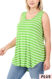 66 SV-A {Sweet Simplicity} Lime Striped Sleeveless Top PLUS SIZE 1X 2X 3X SALE!!