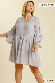 64 SQ-P {Let The Trumpet Play} "UMGEE" COOL GREY Dress with Trumpet Sleeves PLUS SIZE XL 1X 2X SALE!