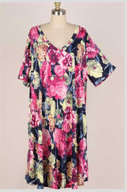 63 PSS-Z {Modern Fairytale} SALE! Floral Print V-Neck Dress EXTENDED PLUS SIZE 3X 4X 5X