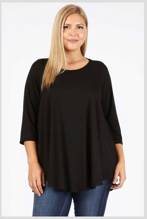 77 SQ-R {On Your Team} Black Quarter Sleeve Top EXTENDED PLUS SIZE 3X 4X 5X