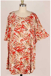 65 PSS-F {Potential Impact} Rust Tropical Print Tunic EXTENDED PLUS SIZE 3X 4X 5X