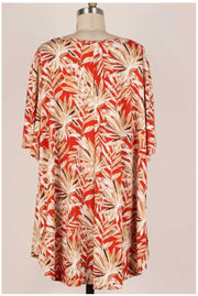 65 PSS-F {Potential Impact} Rust Tropical Print Tunic EXTENDED PLUS SIZE 3X 4X 5X