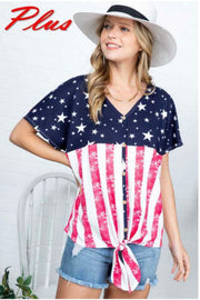 66 CP-I {Betsy Ross Inspired} SALE! U.S. Flag Print Top PLUS SIZE 1X 2X 3X