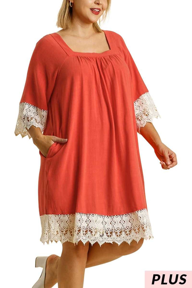 66 SD-N {Rely On You} "UMGEE" Sale! Orange Dress Crochet Detail PLUS SIZE XL, 1XL, 2XL