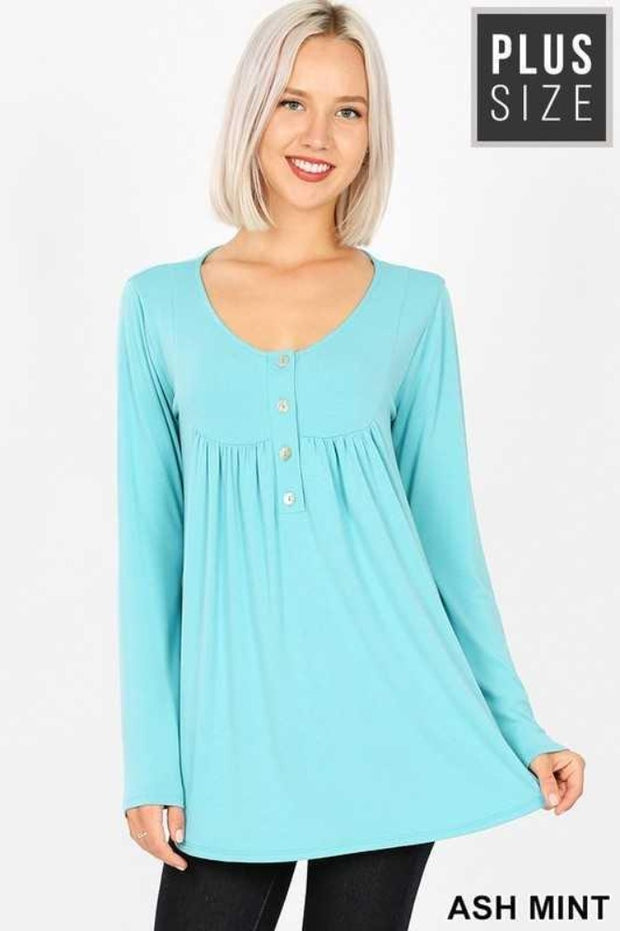 40 SLS-D {Your Forever} Teal Button Long Sleeve Top PLUS SIZE XL 2X 3X