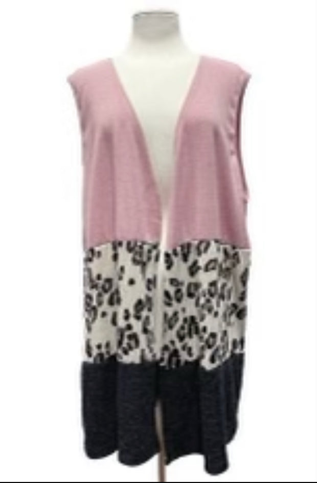 99 OT-B {Out With The Girls} Pink Leopard Sweater Vest EXTENDED PLUS SIZE 3X 4X 5X