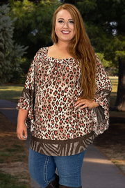 89 PQ-P {Just Go With It} Brown Animal Print Top PLUS SIZE 1X 2X 3X