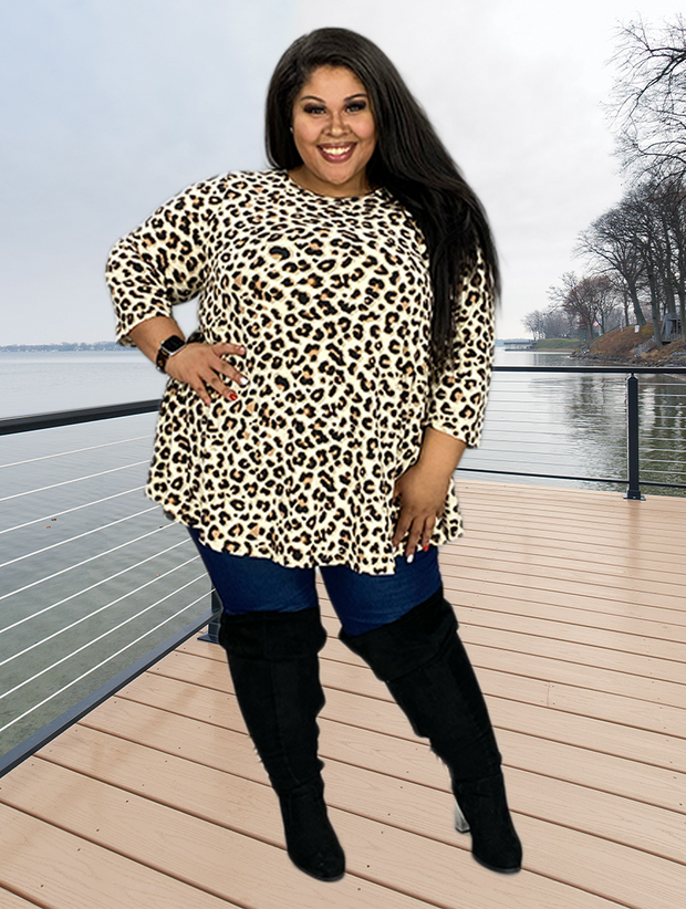 85 PQ-O {Lift You Up} Leopard Print Top EXTENDED PLUS SIZE 3X 4X 5X
