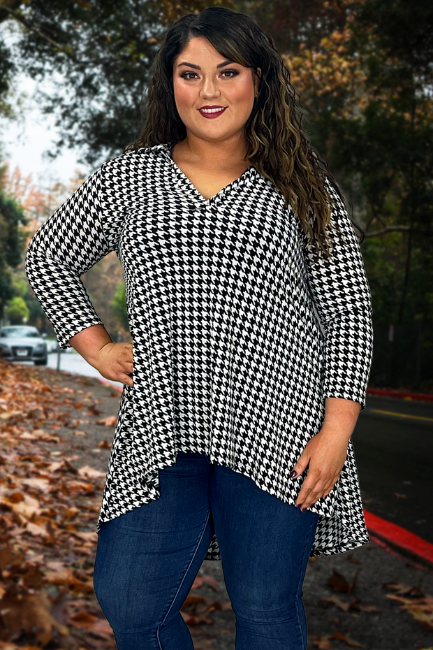 12 PLS-D {Mad About You} Black/White Houndstooth Tunic PLUS SIZE 1X 2X 3X