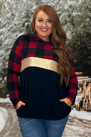 21 HD-G {Meet You There} ***FLASH SALE***Red Black Plaid Contrast Hoodie PLUS SIZE XL 2X 3X