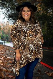 71 PSS-B {Nothing More} Brown Leopard Top Sharkbite Hem EXTENDED PLUS SIZE 3X 4X 5X