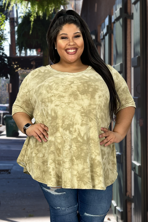 28 PSS-A {On Your Mark} ***SALE***Taupe Tie Dye V-Neck Top EXTENDED PLUS SIZE 3X 4X 5X